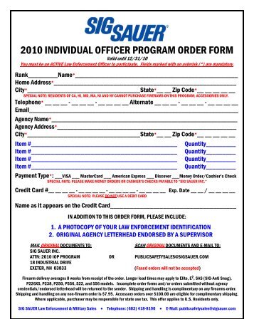 2010 INDIVIDUAL OFFICER PROGRAM ORDER FORM - Sig Sauer