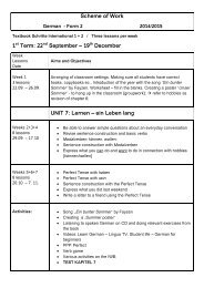 Scheme of Work: German - Form 2 - St Joseph School, Blata l-Bajda