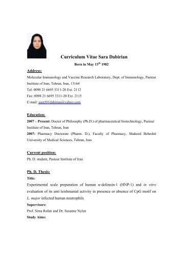 Curriculum Vitae Sara Dabirian - Pasteur Institute of Iran