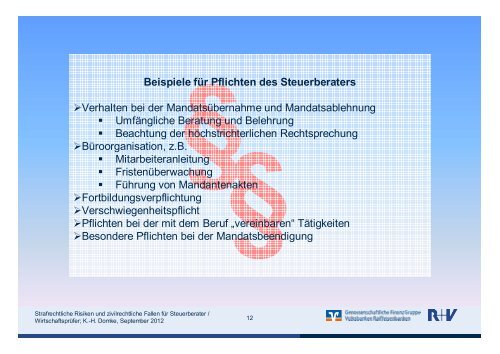 Strafrechtliche Risiken und zivilrechtliche Fallen fÃ¼r Steuerberater ...