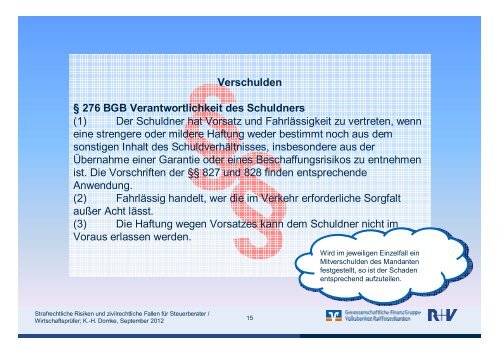 Strafrechtliche Risiken und zivilrechtliche Fallen fÃ¼r Steuerberater ...