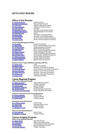 NCI/DCTD Roster - NCI Division of Cancer Treatment and Diagnosis ...