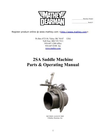 2SA Saddle Machine Parts & Operating Manual - MATHEY DEARMAN