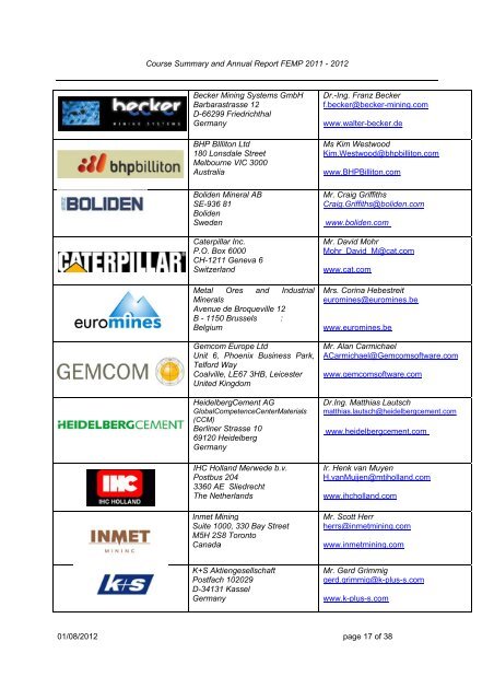 Course e Summ mary & A Annual R Report F FEMP 2 011 - 20 012