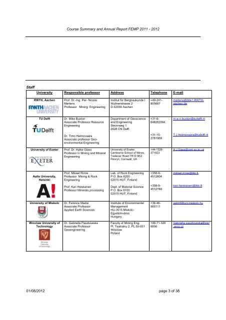 Course e Summ mary & A Annual R Report F FEMP 2 011 - 20 012