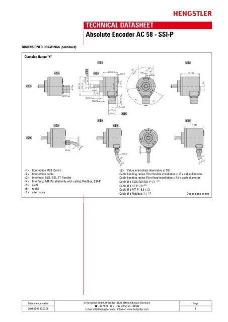 Hengstler AC58 SSI-P Absolute Encoder Data Sheet - Automated ...