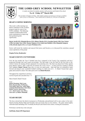 THE LORD GREY SCHOOL NEWSLETTER