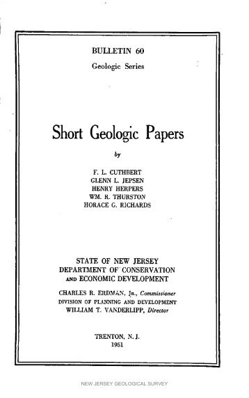 Bulletin 60. Short Geologic Papers, 1951 - State of New Jersey