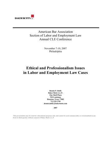 selected ethics and professionalism issues in labor and employment ...