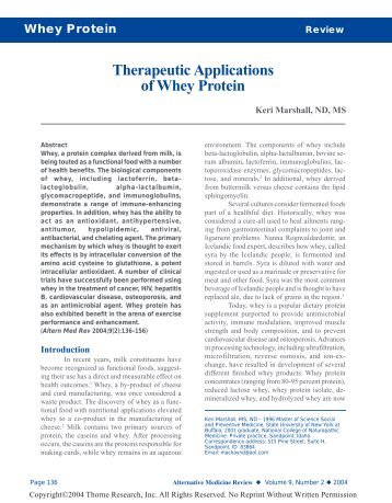 Therapeutic Applications Of Whey Protein - Thorne Research