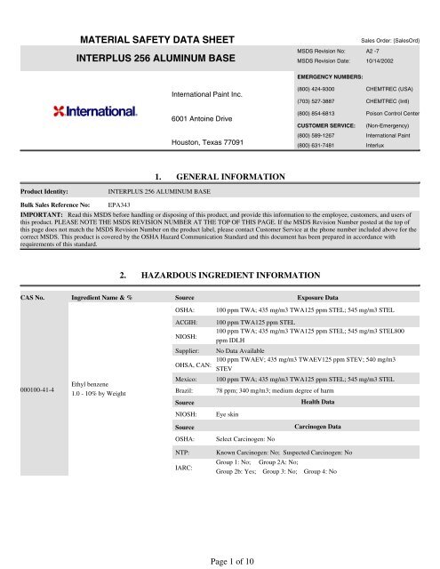 material safety data sheet interplus 256 aluminum base - datasheets ...