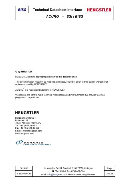 SSI / BiSS - Hengstler GmbH