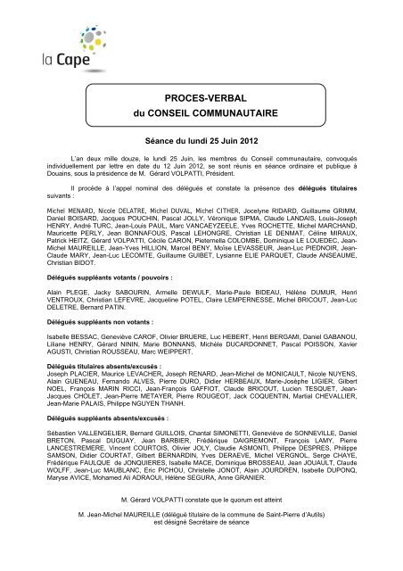 Conseil communautaire - Compte-rendu du 25 juin 2012 - CAPE