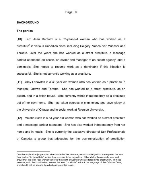 Canada (Attorney General) v. Bedford, 2012 ONCA ... - York University