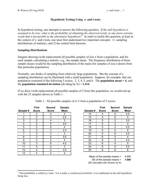 Hypothesis Testing Using z- and t-tests In hypothesis testing, one ...