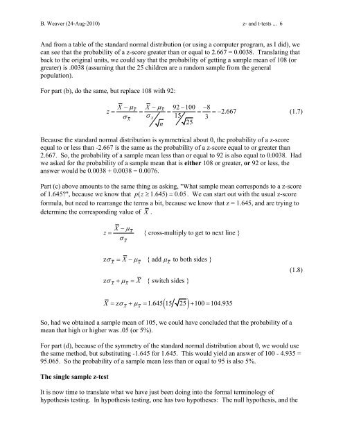 Hypothesis Testing Using z- and t-tests In hypothesis testing, one ...