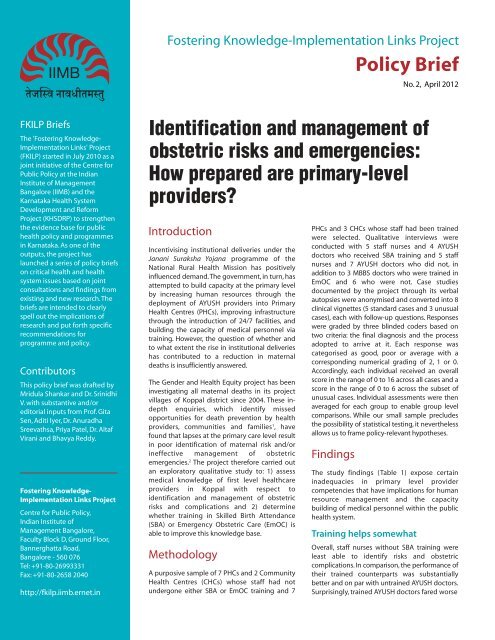 Policy Brief - IIMB - Indian Institute of Management Bangalore