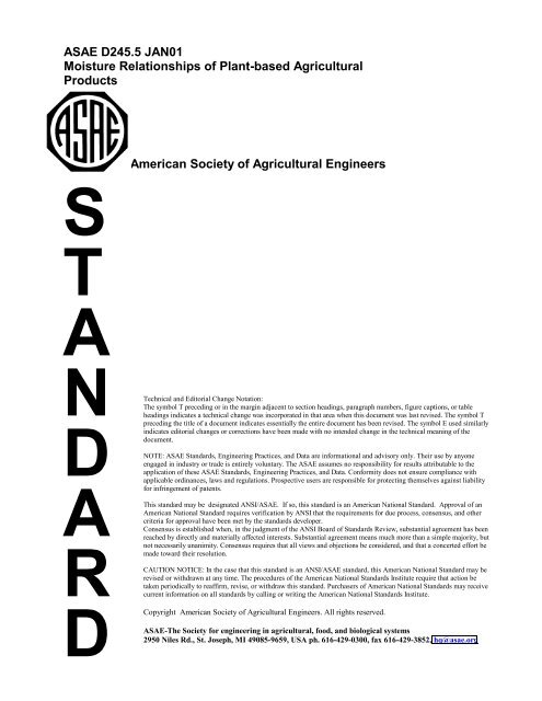 Moisture Relationships of Plant-based Agricultural Products