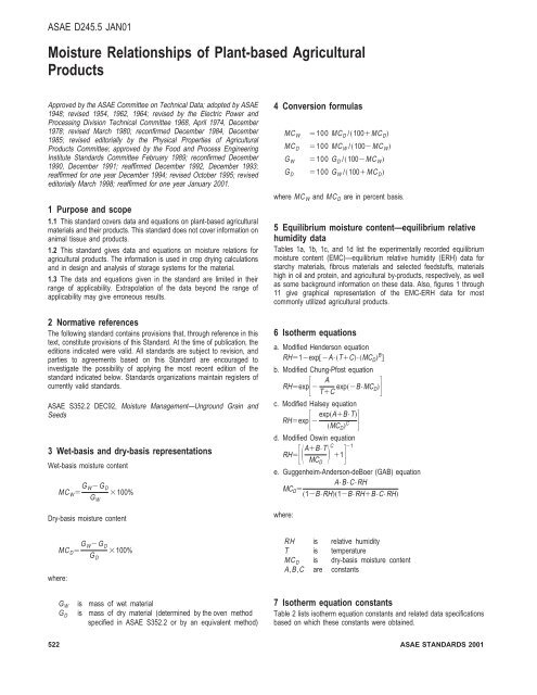 Moisture Relationships of Plant-based Agricultural Products