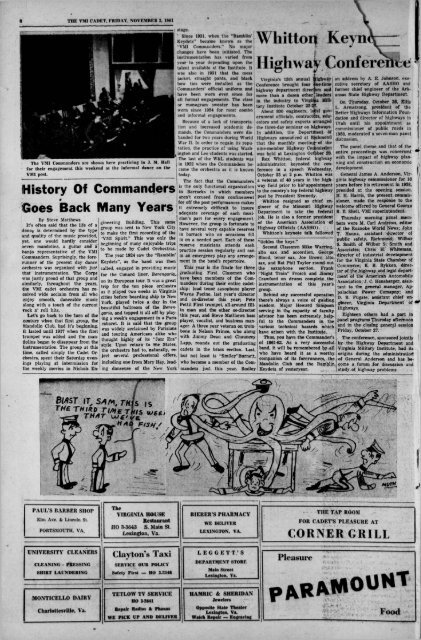 The Cadet. VMI Newspaper. November 03, 1961 - New Page 1 ...