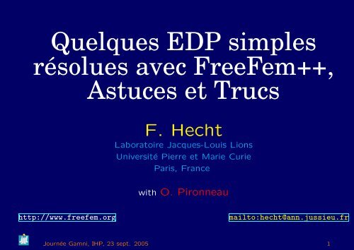 Quelques EDP simples r´esolues avec FreeFem++, Astuces et Trucs