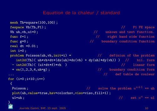 Quelques EDP simples r´esolues avec FreeFem++, Astuces et Trucs