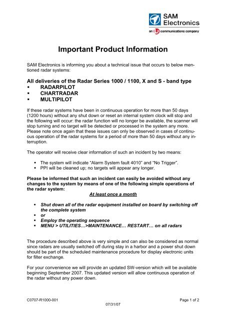 Important Product Information Sam Electronics Gmbh