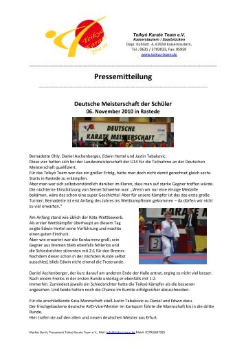 Pressemitteilung - TeikyÃ³ Karate Team