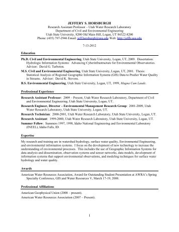 Curriculum Vitae - Jeffery S. Horsburgh - Utah State University