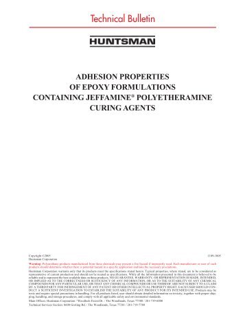 Adhesion properties of Epoxy Formulations.