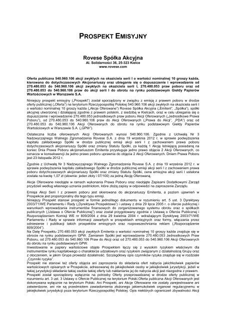 Prospekt emisyjny Rovese SA.pdf - PKO BP SA BDM