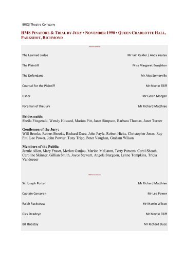 Cast List - BROS Theatre Company