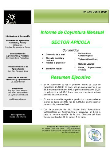 Informe de Coyuntura Mensual SECTOR APÍCOLA Resumen ...