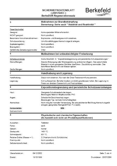 Sicherheitsdatenblatt gemÃ¤Ã 91/155/EWG und Â§14 âGefStoffV