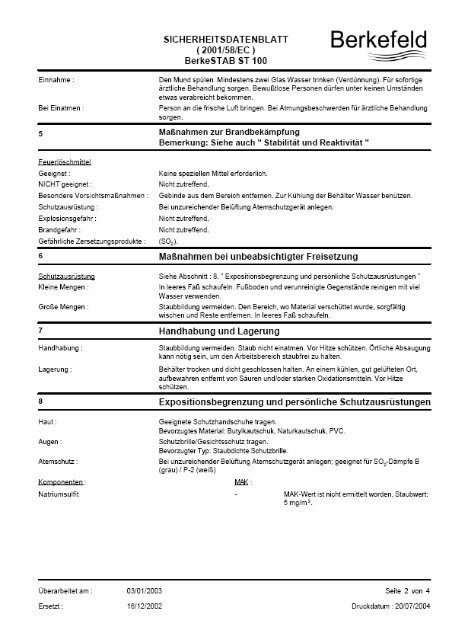 Sicherheitsdatenblatt gemÃ¤Ã 91/155/EWG und Â§14 âGefStoffV