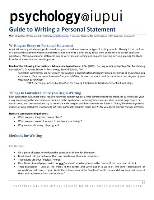 Guide to Writing a Personal Statement - Psychology @ IUPUI