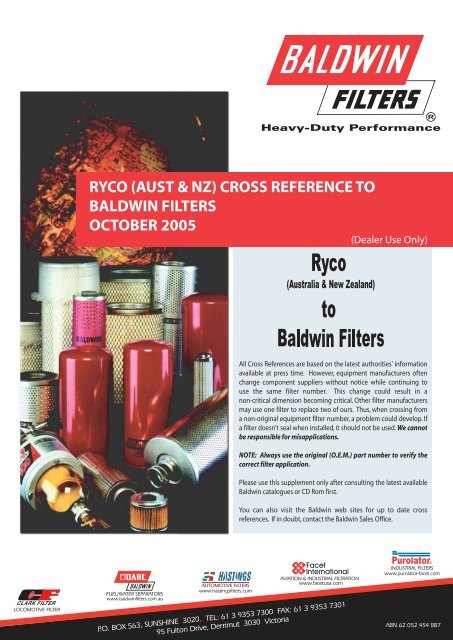 ryco aust nz cross reference to baldwin filters october 2005