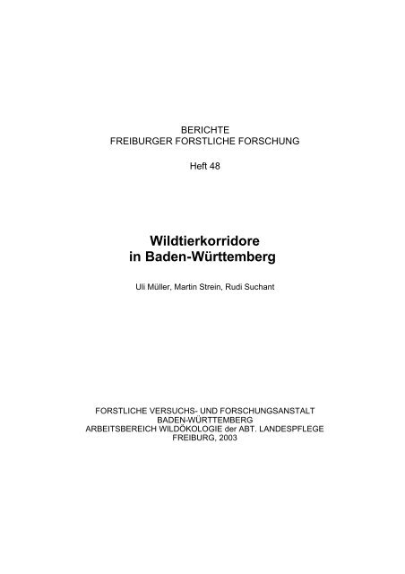 Wildtierkorridore in Baden-WÃƒÂ¼rttemberg - Forstliche Versuchs