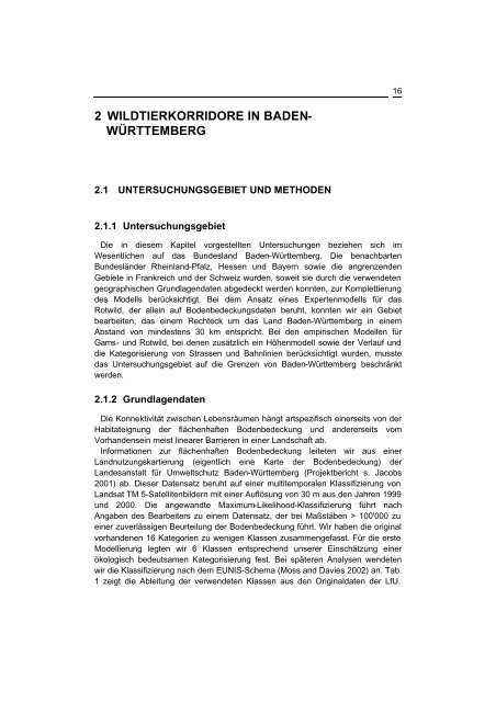 Wildtierkorridore in Baden-WÃƒÂ¼rttemberg - Forstliche Versuchs