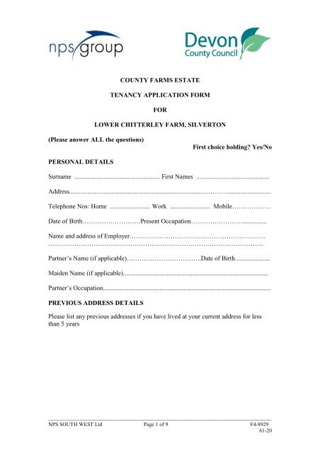 Lower Chitterley Farm, application form 2013 - NPS