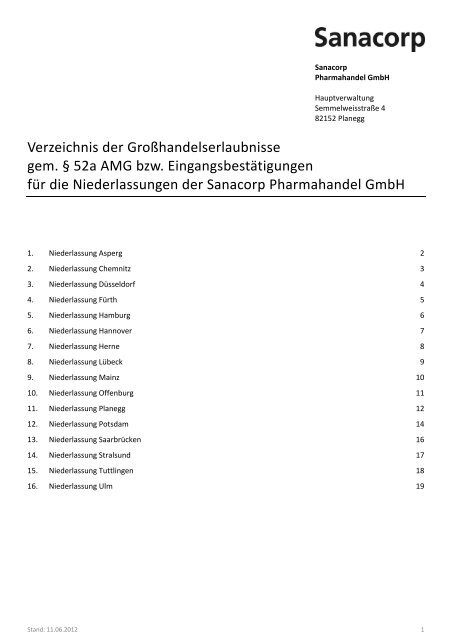 Verzeichnis der Aufsichtsbehörden und ... - Sanacorp