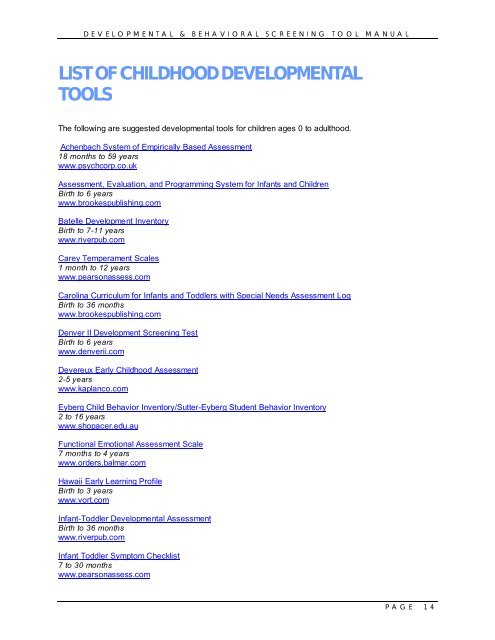 developmental & behavioral screening tool manual ... - UCSF Fresno