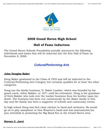 2008 Grand Haven High School Hall of Fame Inductees ... - MLive.com
