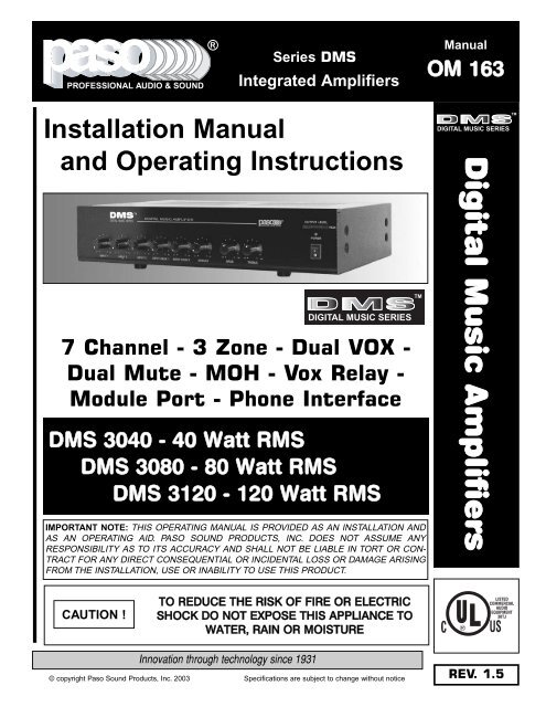 OM163 DMS3040-80-120 MANUAL.qxd - Paso Sound Products