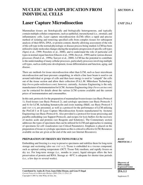 "Laser Capture Microdissection". In: Current Protocols in Molecular ...