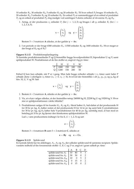 Matematik og modeller Blok 4 2012 Opgaver til Lineær algebra