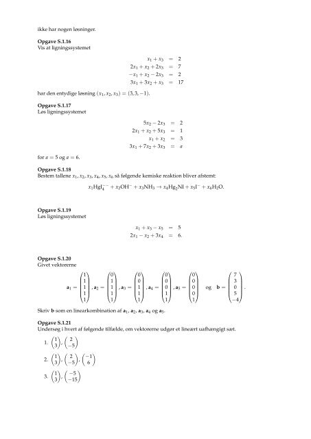 Matematik og modeller Blok 4 2012 Opgaver til Lineær algebra