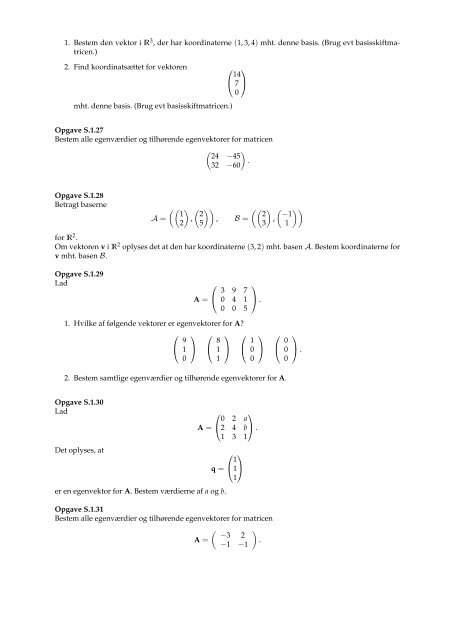 Matematik og modeller Blok 4 2012 Opgaver til Lineær algebra