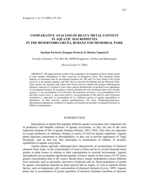 comparative analysis of heavy metal content in aquatic macrophytes ...