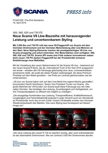 Neue Scania V8 Lkw-Baureihe mit herausragender Leistung und ...